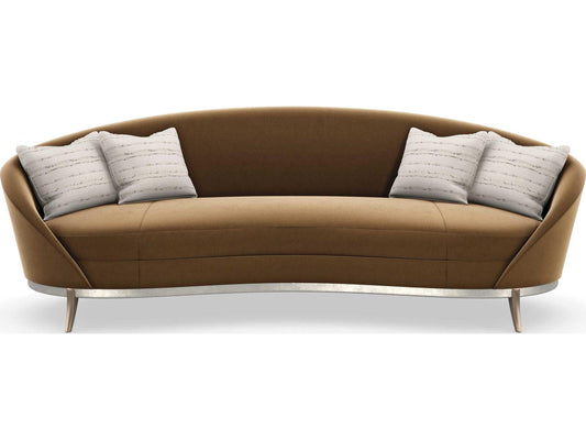 Main Event 3-Seat Velvet Sofa in Caramel with Dusty Silver and Bronze Accents