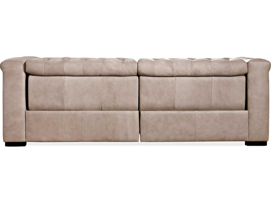 Savion Power Reclining Leather Sofa with Power Headrests in Giovanni Taupe