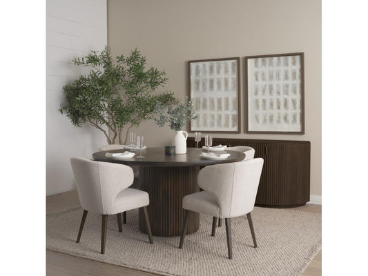 Terra 5-Piece Fluted Dining Table and 4 Niles Upholstered Chairs with Terra Sideboard Set