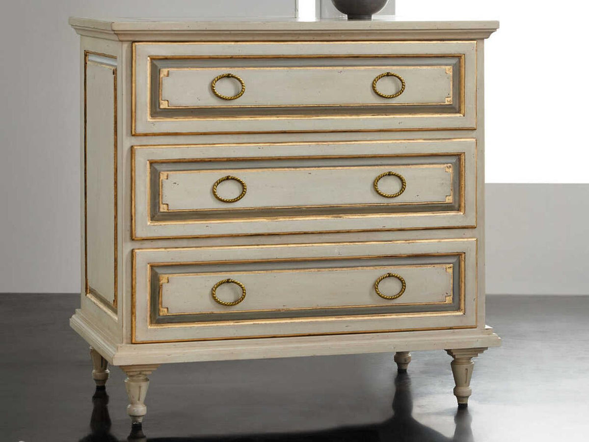 Vallieu 3-Drawers Beige Nightstand with Antique Brass Hardware