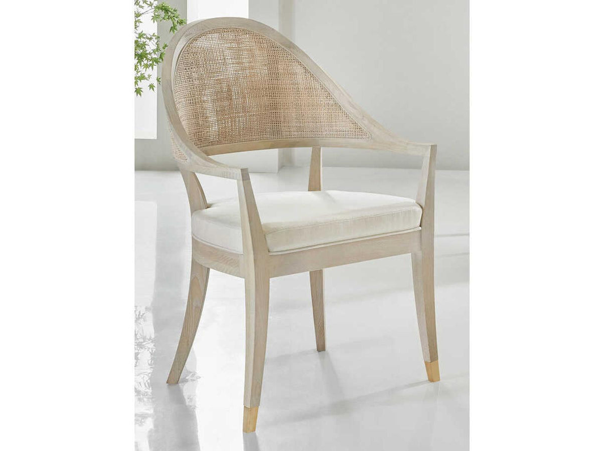 Lyon Ash Wood Beige Upholstered Arm Dining Chair