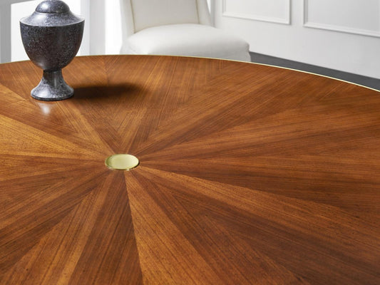 Breganza Round Dining Table with Brass Details and Walnut Veneer