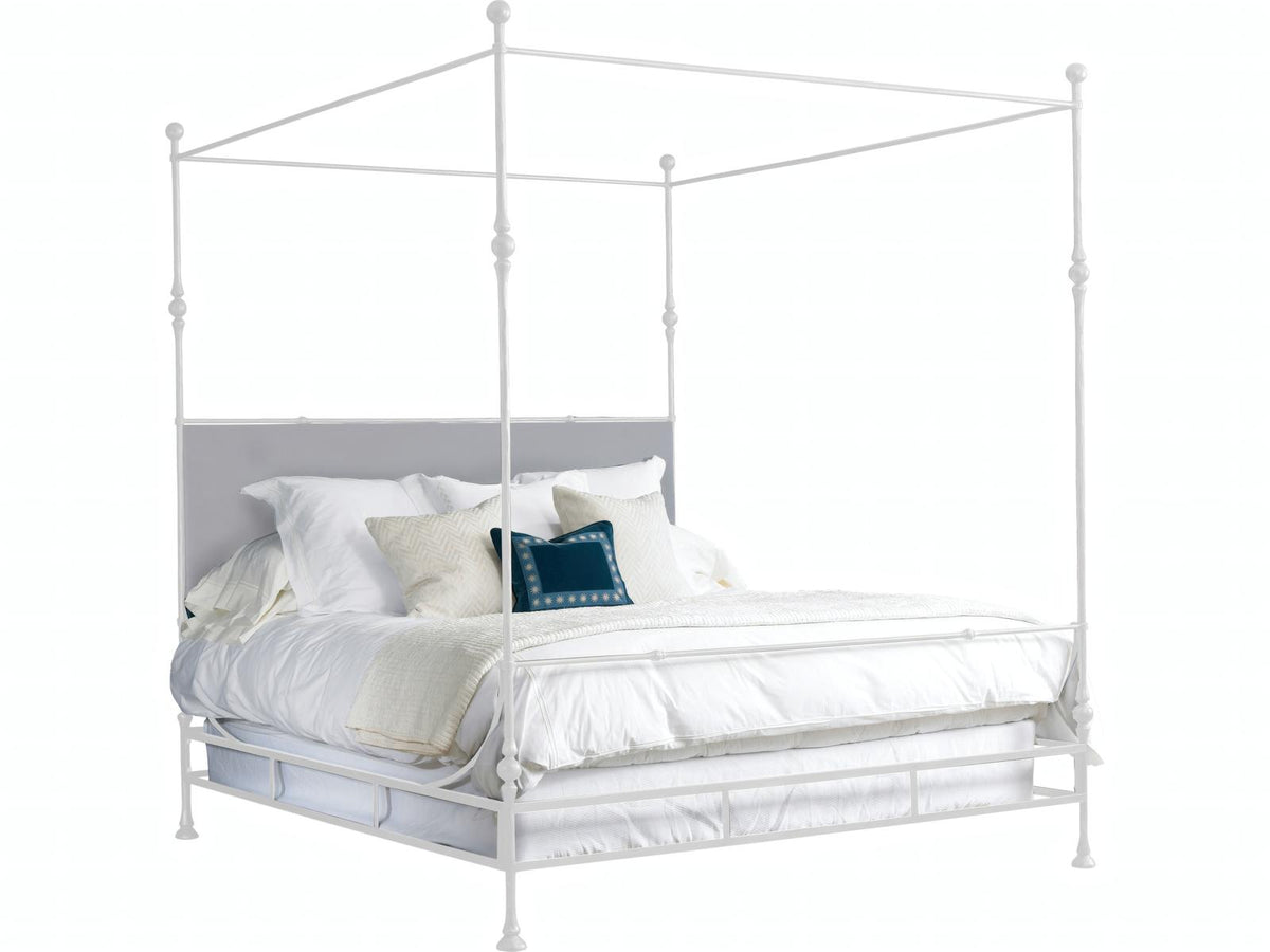 Tuscan Chalky White Upholstered King Poster Bed