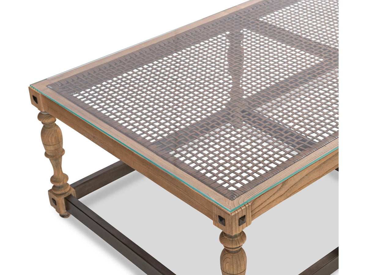 Riempie Rectangular Glass Coffee Table with Wood and Metal Base
