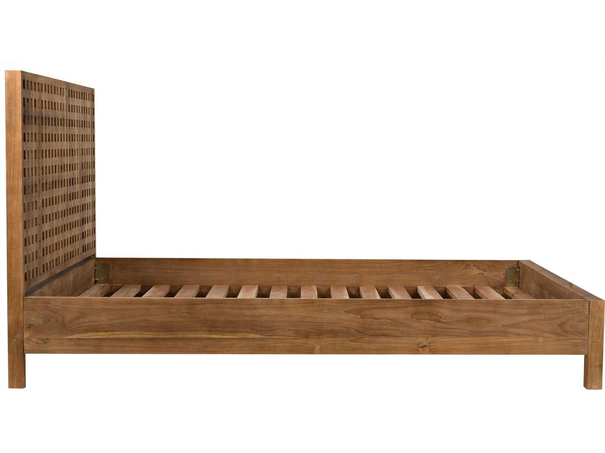 Quinnton Natural Brown Teak Wood King Platform Bed