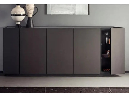 Cornice 82-Inch Sideboard with Dark Grey Ash and Grey Roccia Matt Lacquer