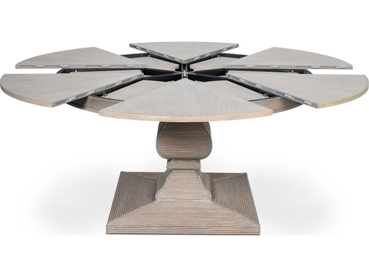 Kelso 66 Inch Round to 84 Inch Jupe Extension Dining Table in Moonskin