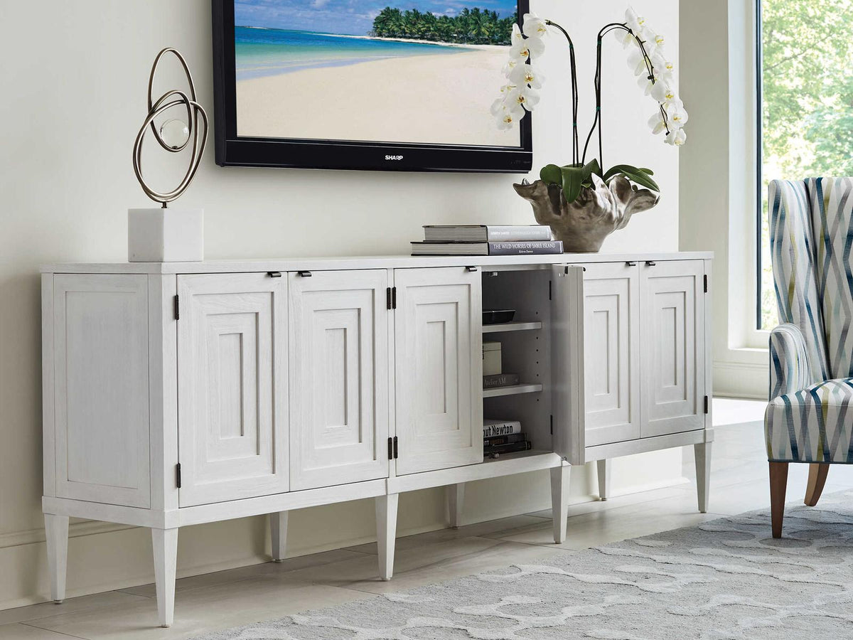 Sanibel 99-Inch Creamy White Media Console with 6 Doors