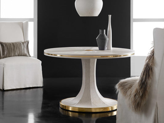 Windward Round Wood White Antique Brass Dining Table