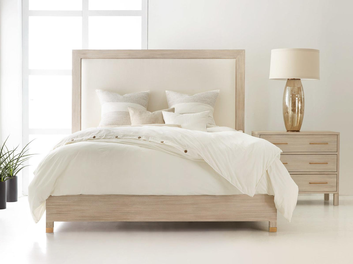 Maui King Upholstered Platform Bed Beige Ash Wood