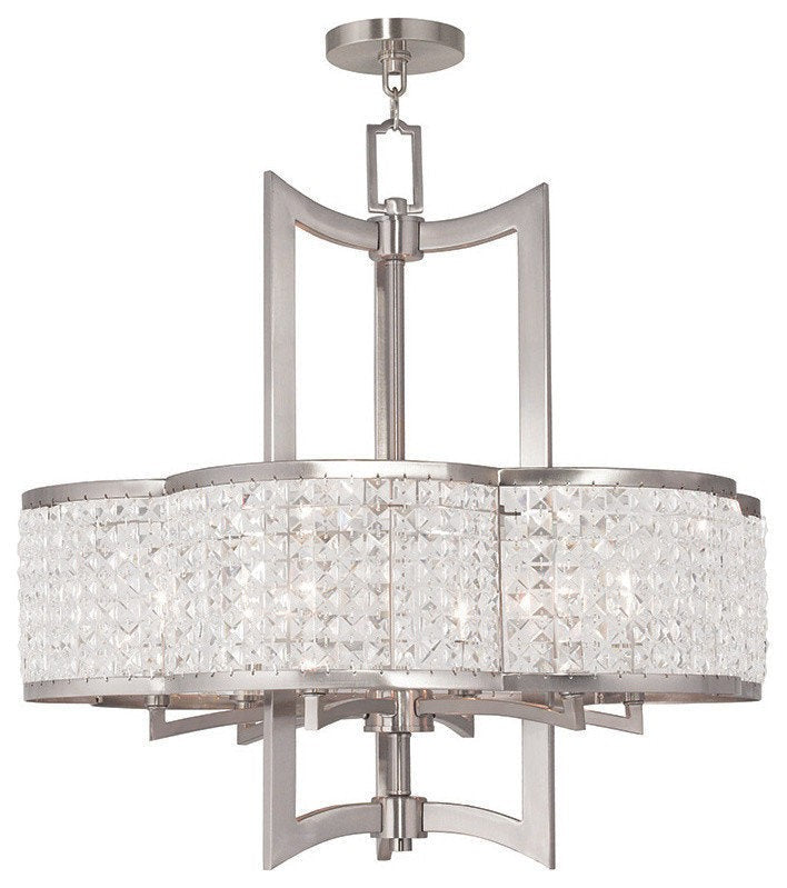 Brushed Nickel Clear-Crystal Drum Chandelier