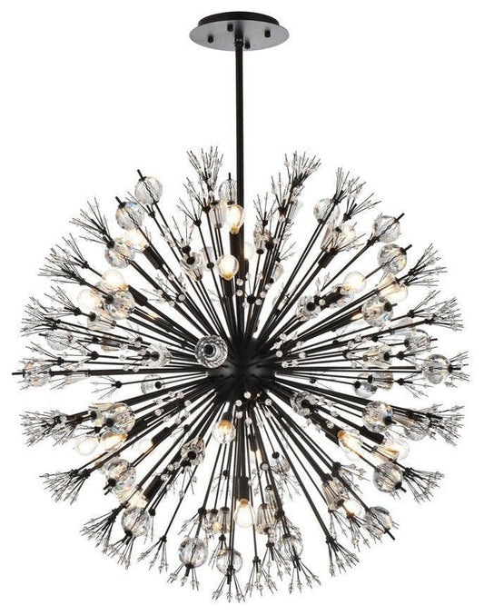 Mid-Century 24-Light Royal-Cut Crystal Iron Chandelier