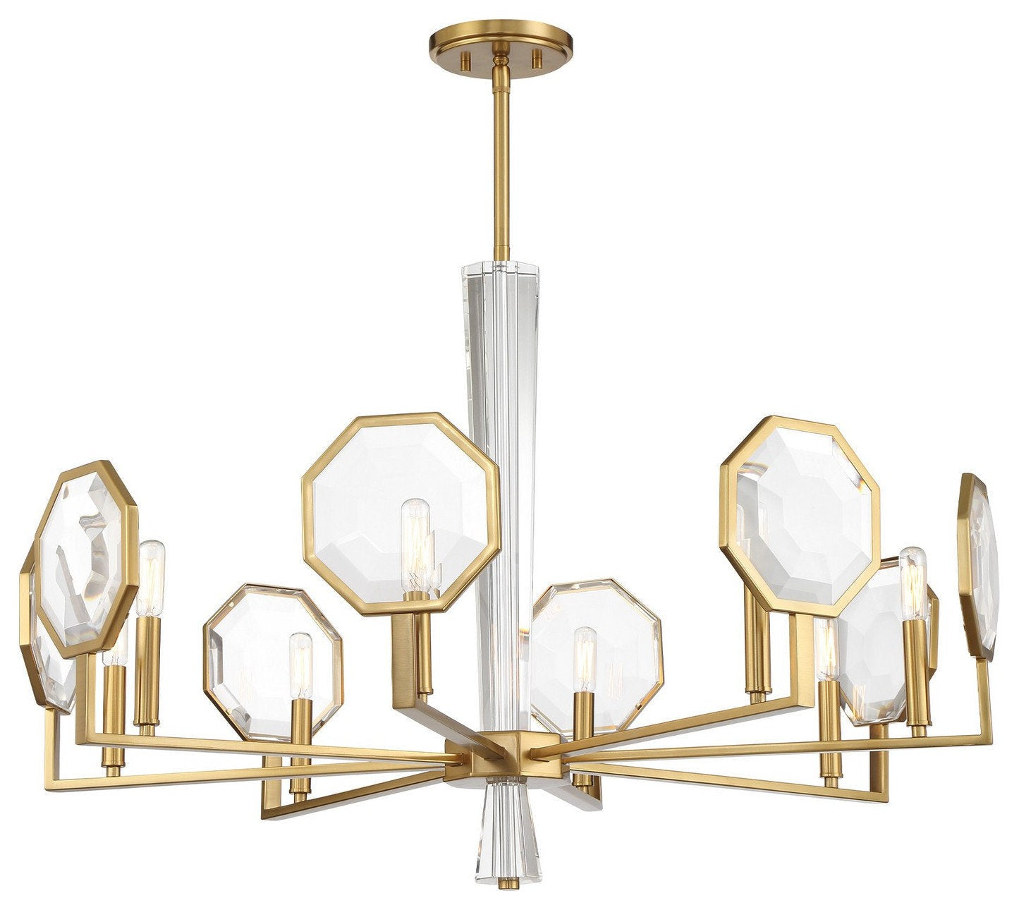 Octagonal K9 Crystal Arm Chandelier – Warm Brass, 8-Light