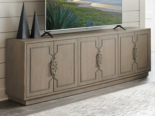Studio Designs 92 Inch Ash Wood Media Console in Wire-Brushed Dove Gray