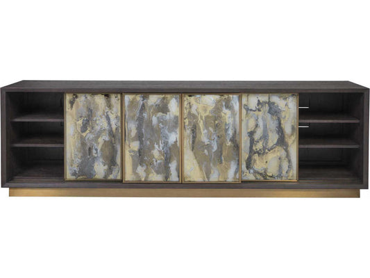 Home Verbatim 100-Inch Sliding Door Hardwood Media Console in Brown Ceruse