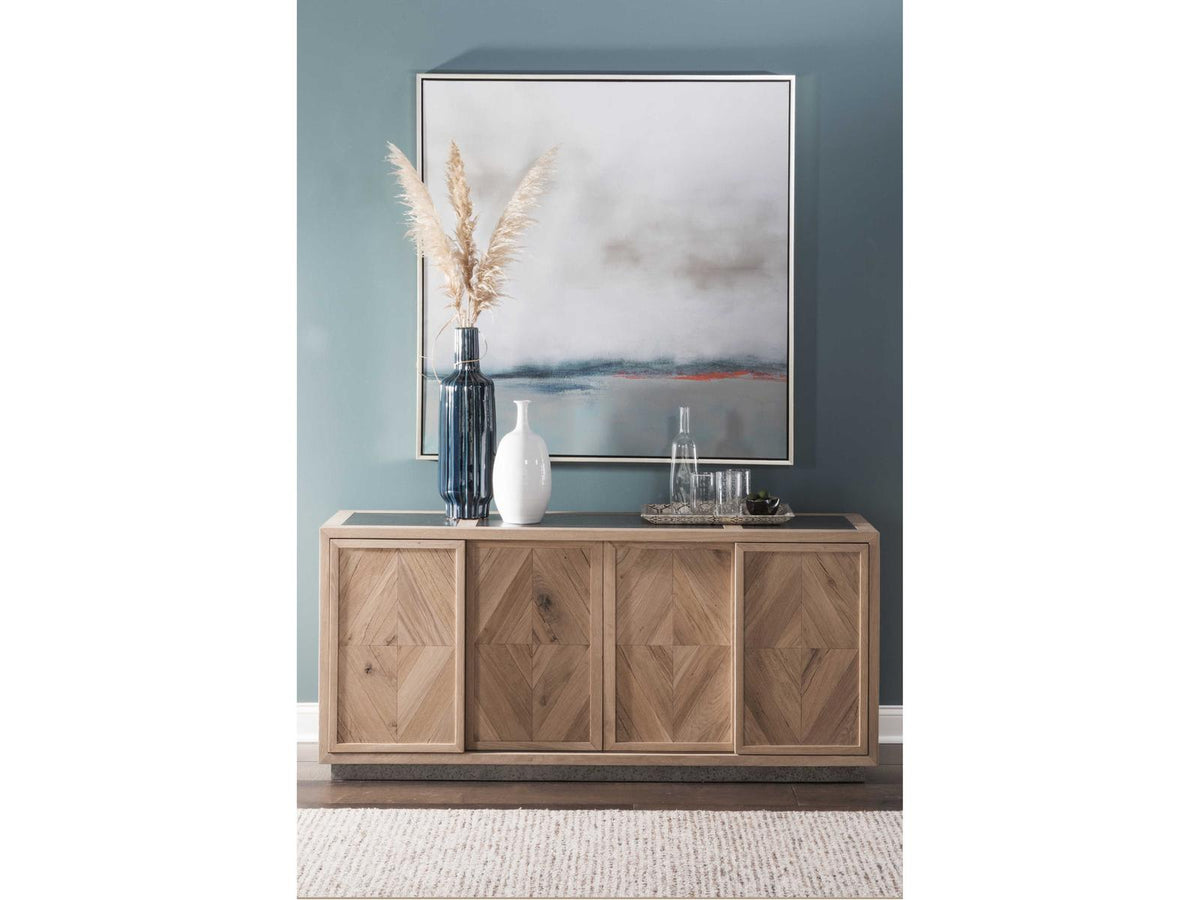 Home Verite 68-Inch Media Console in Light Oak and Antiqued Gun Metal
