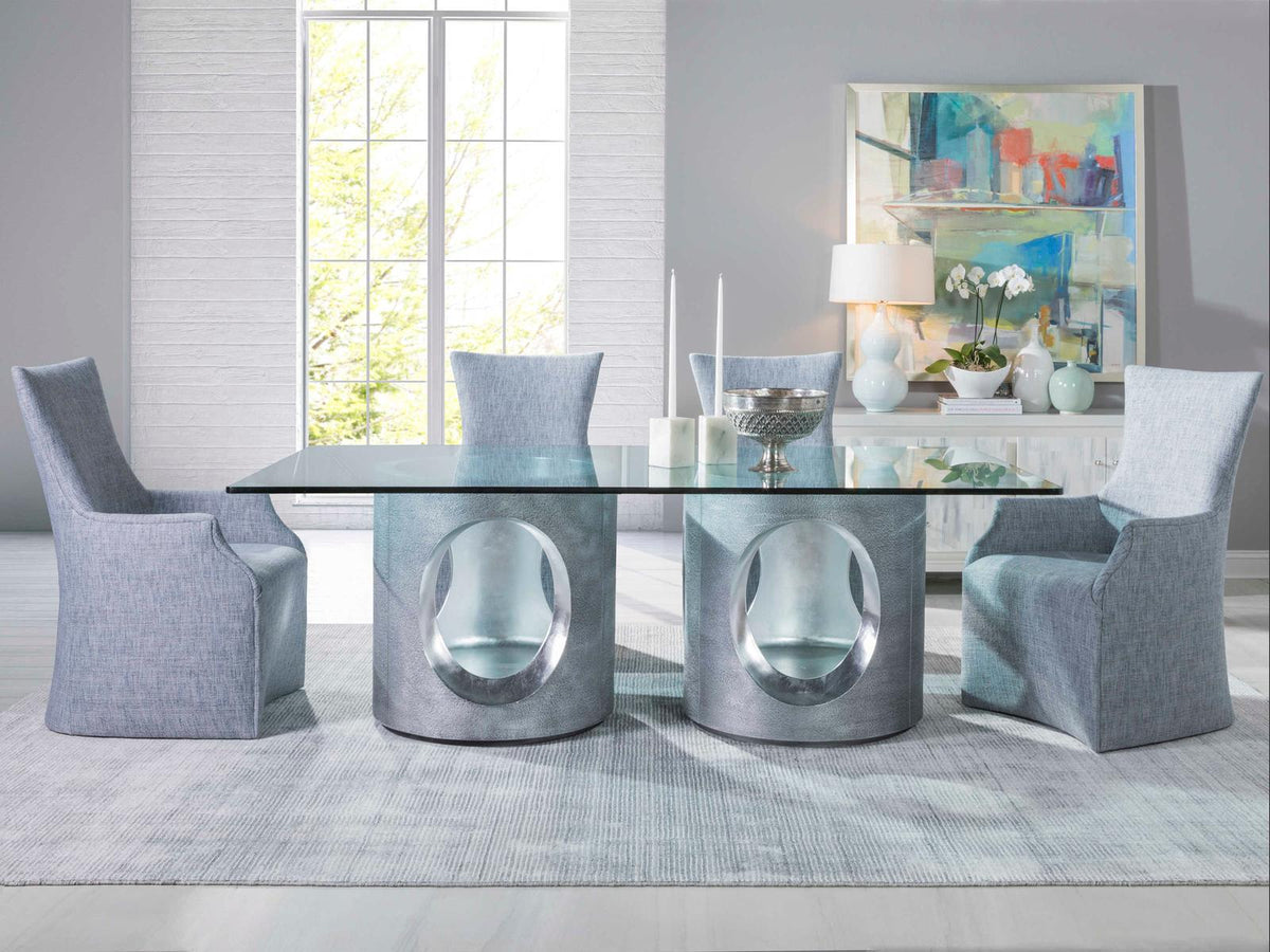 Home Signature Designs Circa Rectangular Dining Table in Gray with Silver Leaf Accents