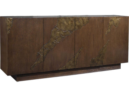 Home Contango Media Console with Bronze Slate Inserts in Rich Brown