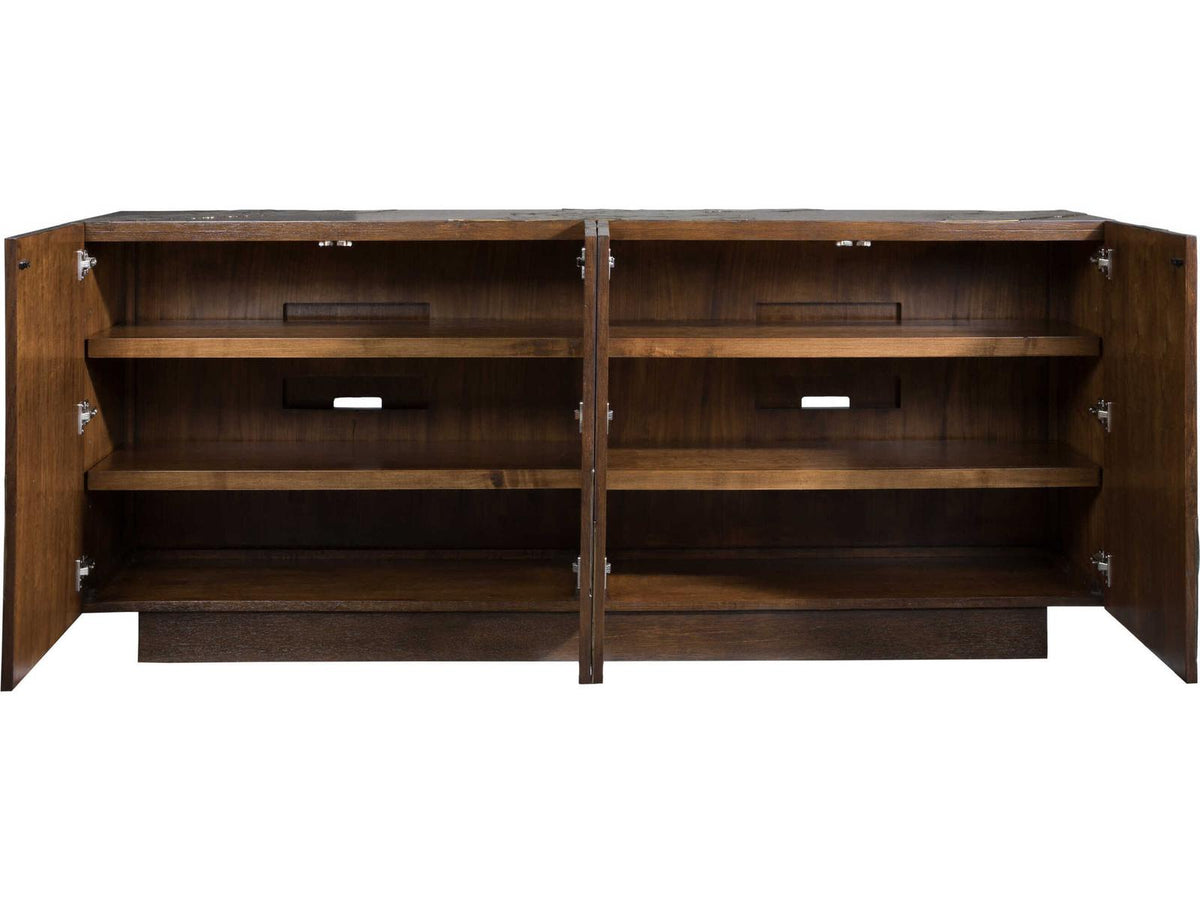 Home Contango Media Console with Bronze Slate Inserts in Rich Brown