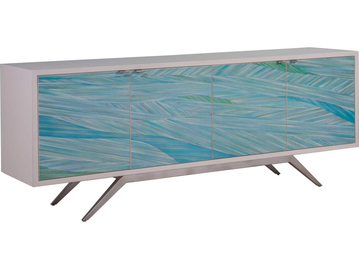 Home Blue Wave Media Console Ivory with Hand Painted Azure Doors
