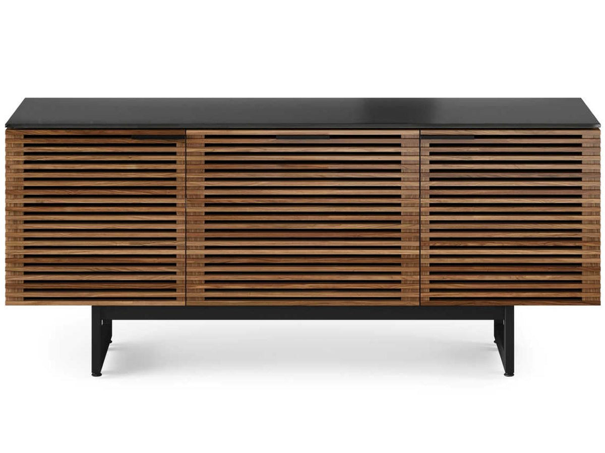 Corridor 65-Inch Media Console in Natural Walnut with Louvered Doors