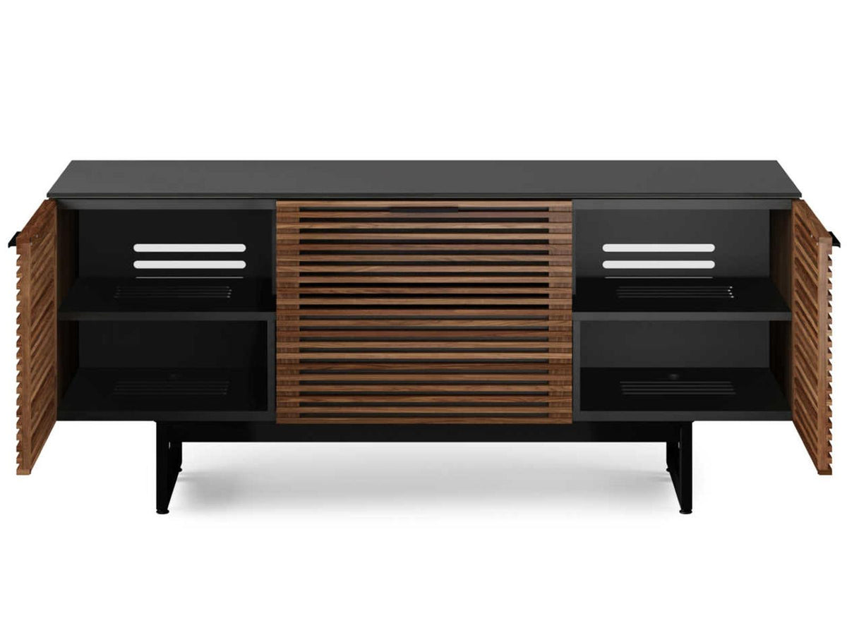 Corridor 65-Inch Media Console in Natural Walnut with Louvered Doors
