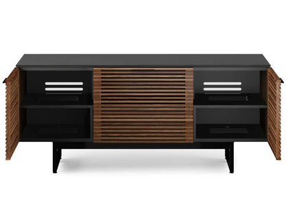 Corridor 65-Inch Media Console in Natural Walnut with Louvered Doors