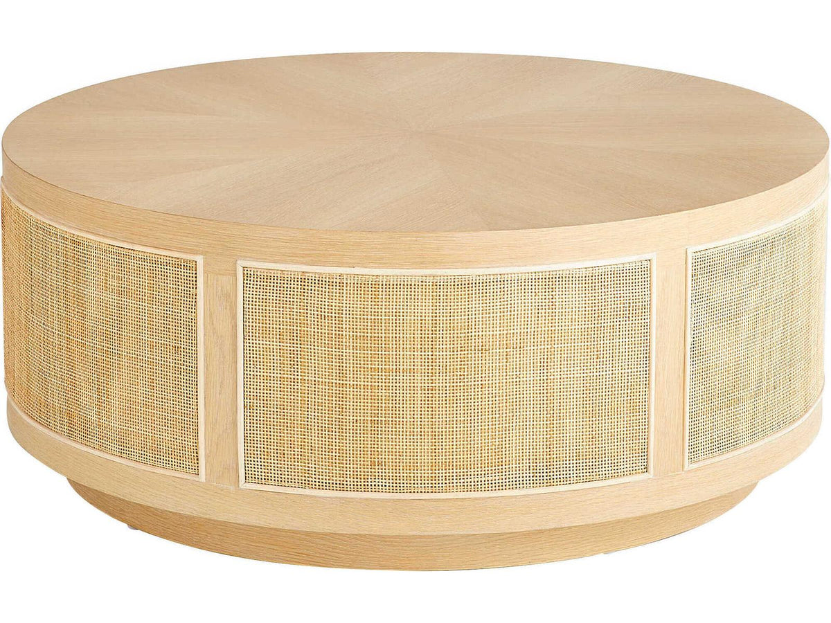 Lamu Round Coffee Table in Natural Oak and Rattan