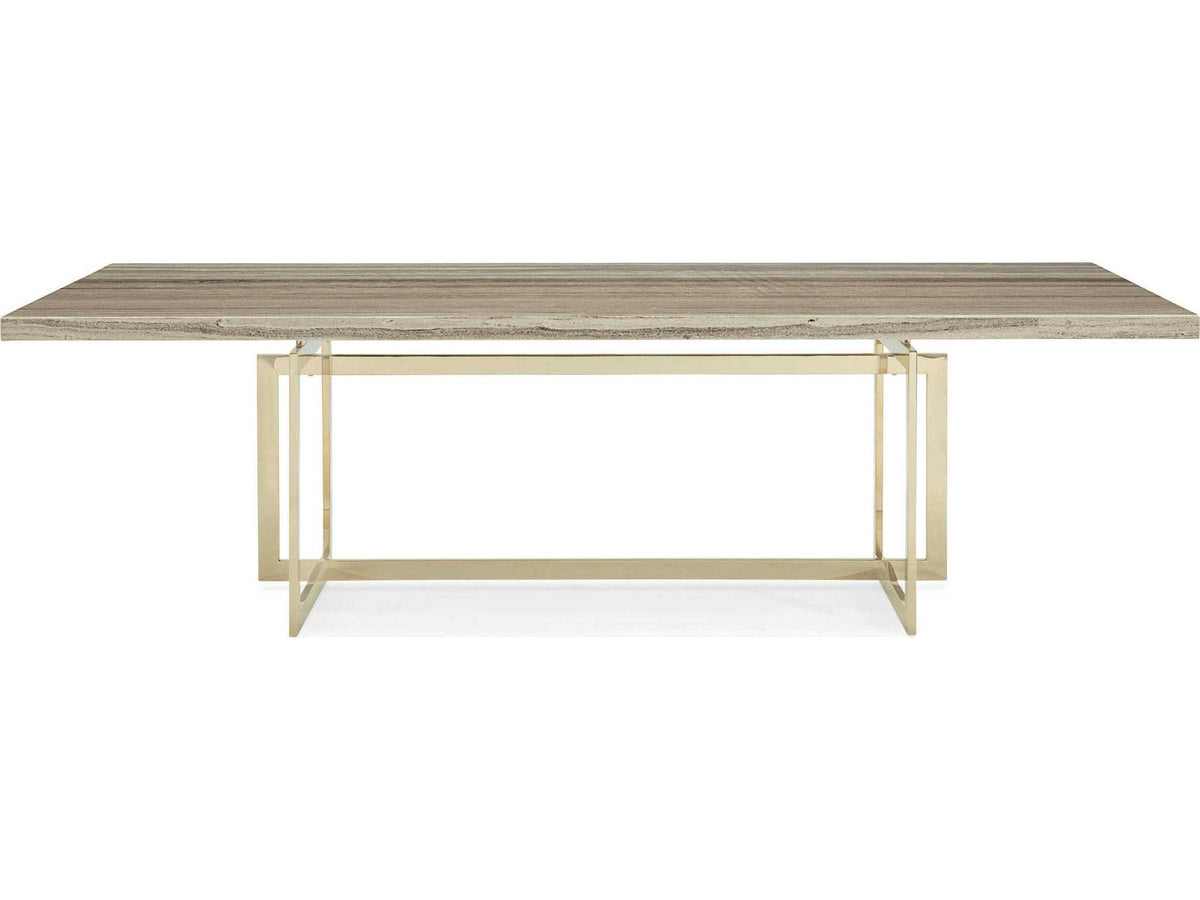 Wish You Were Here 100-Inch Rectangle Dining Table in Gray Sandstone and Whisper of Gold
