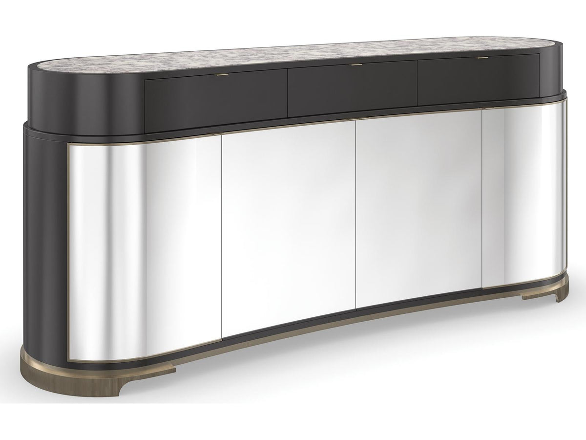 Classic Glace Kidney Bean Sideboard in Almost Black and Polished Silver