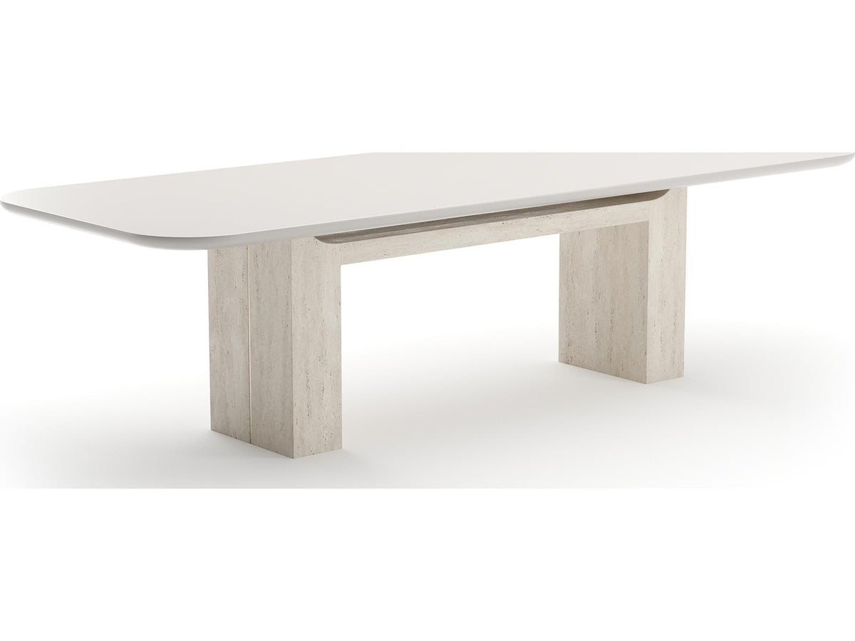 Overlap Rectangle 112-Inch Dining Table with Latte Top and Travertine Base