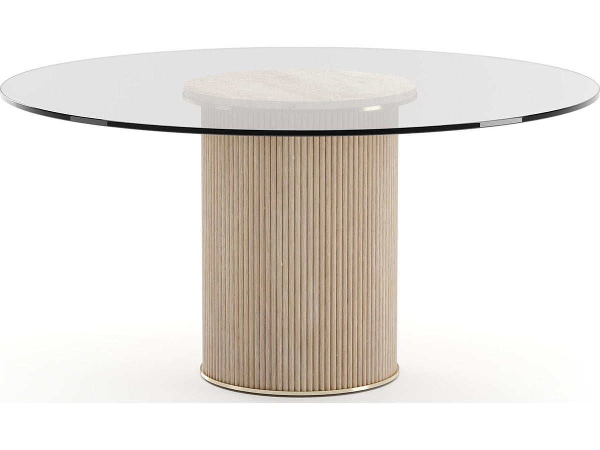 Rhythm 60-Inch Round Glass Top Dining Table in Sun Drenched Oak