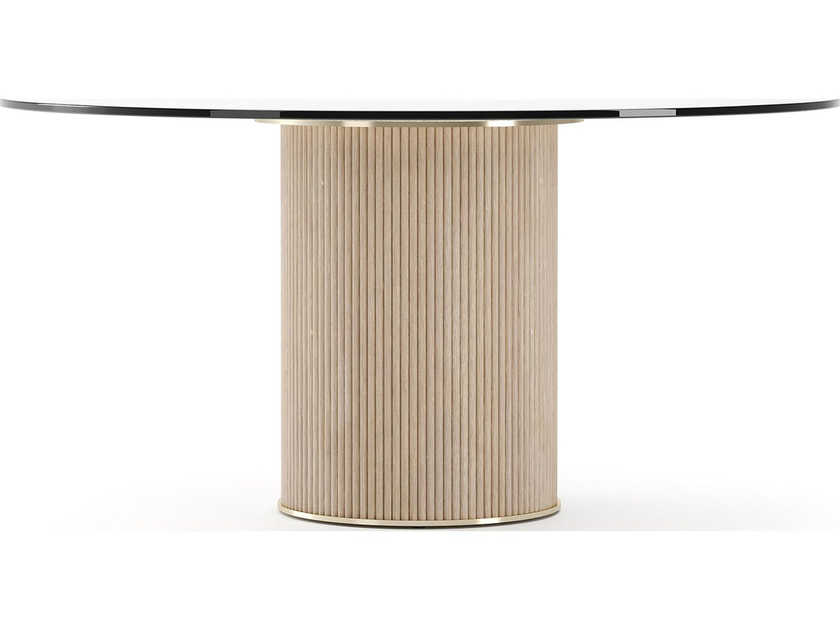 Rhythm 60-Inch Round Glass Top Dining Table in Sun Drenched Oak