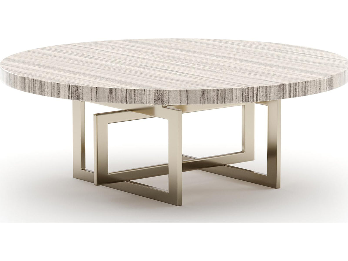 Wish You Were Here Round Coffee Table with Sandstone Top in Whisper of Gold