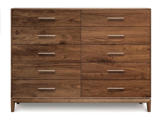Mansfield 10-Drawer Solid Wood Double Dresser in Natural Walnut
