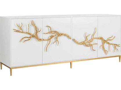 Shayla Copas White Wood Branch Sideboard Gold Accent