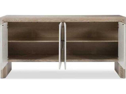 Wythe Four Door Credenza in Blonde Cerused Oak with Antique Brass Pulls
