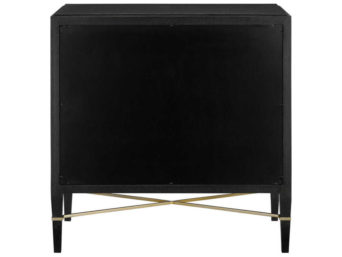 Currey and Company Verona Black Lacquered Linen Chest with Champagne Details