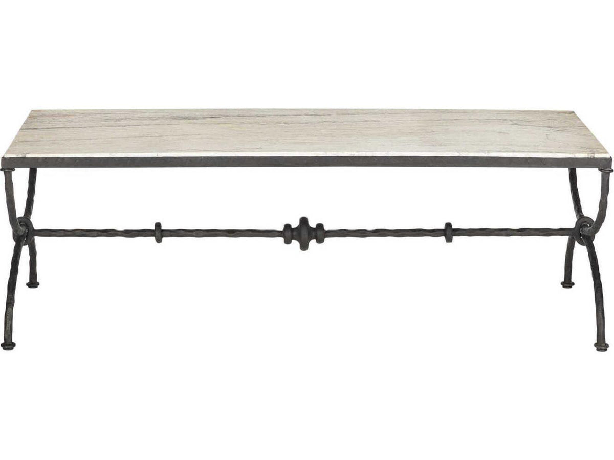 Currey and Company Agora Rectangle Coffee Table White Travertine Rustic Bronze