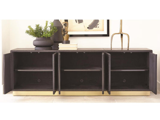 86" Mango Wood Satin Antique Gold Sideboard