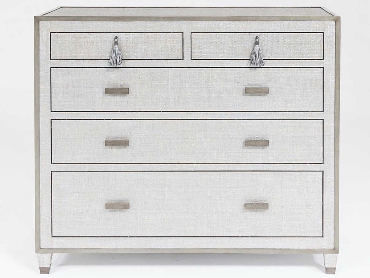 Argento 5-Drawer Chest with Silvered Raffia and Pewter Trim
