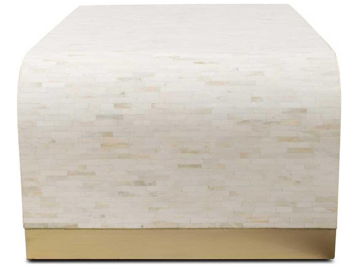 Michelina Rectangular Textured White Coffee Table with Brass Accents