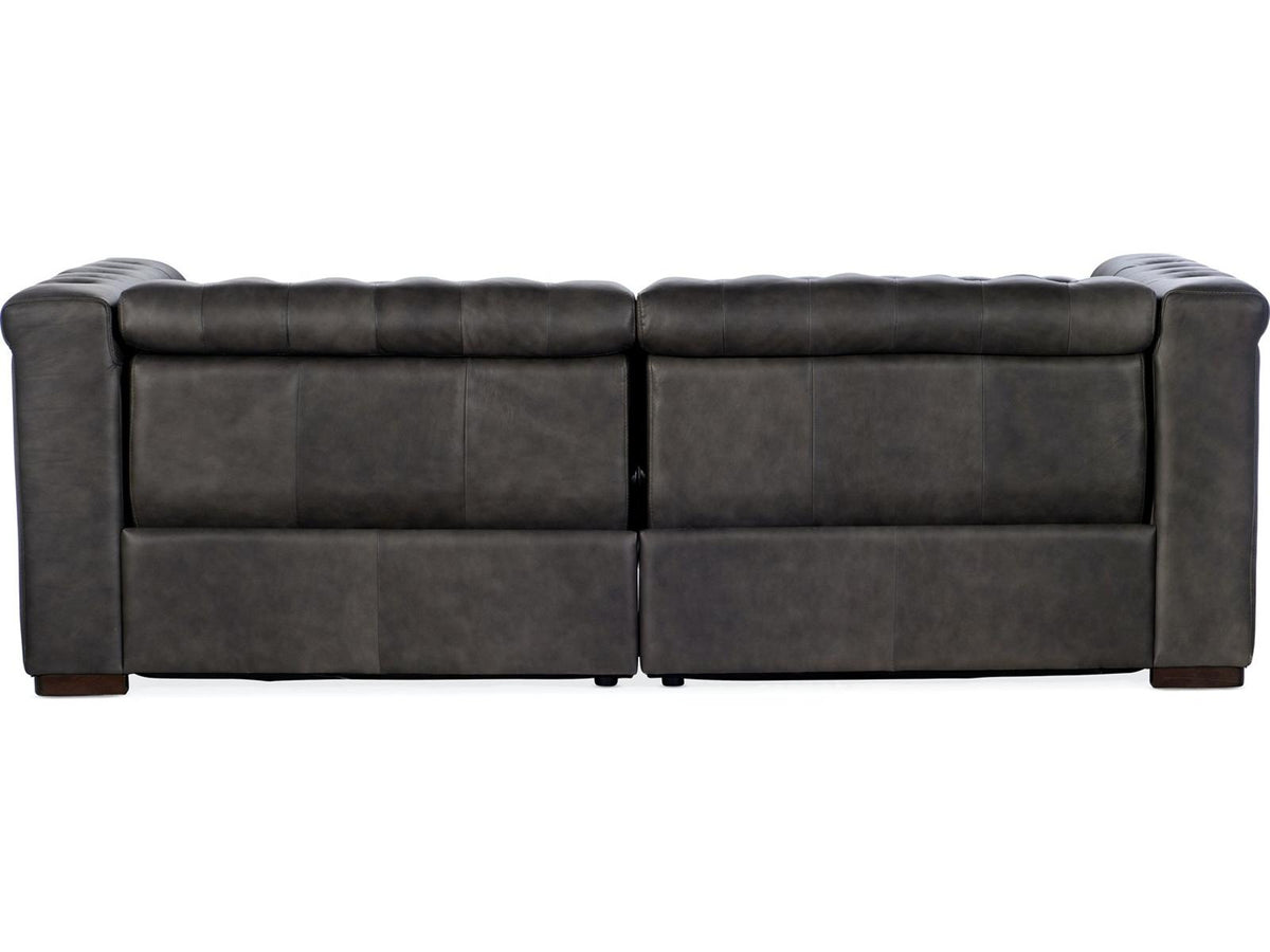 Savion Power Reclining Leather Sofa with Power Headrest in Bellagio Gravel