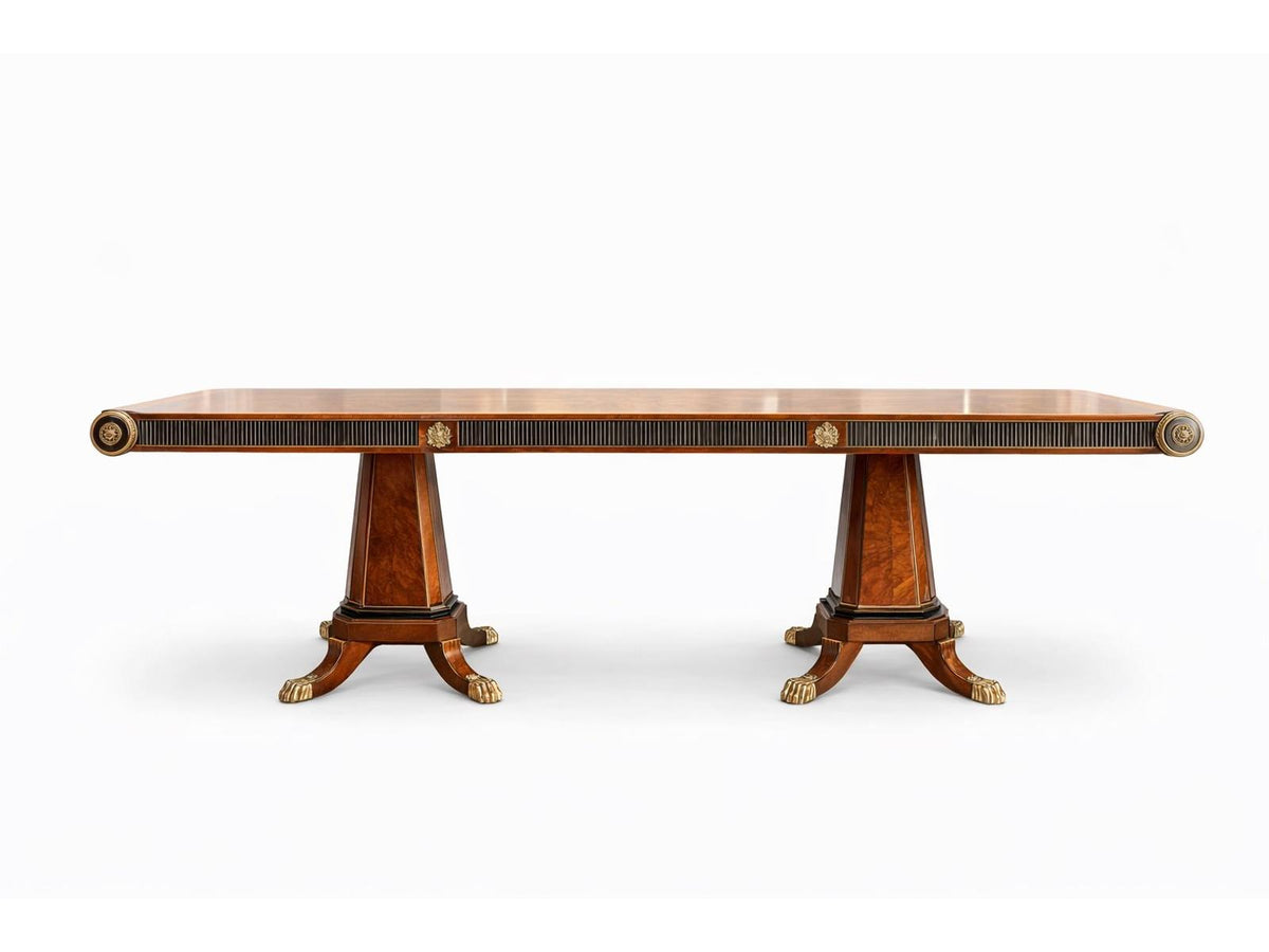 E-10 Rectangular Wood Dining Table with Double Pedestal Base