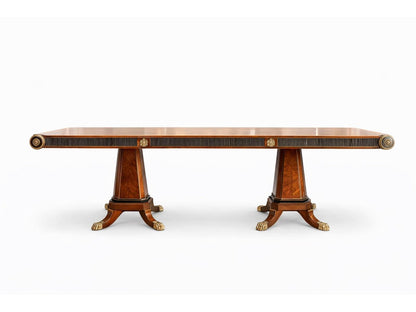 E-10 Rectangular Wood Dining Table with Double Pedestal Base