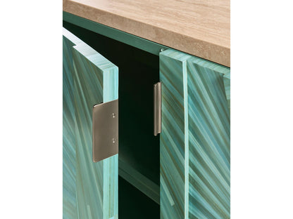 Seaglass Entertainment Console with Blue Straw Marquetry and Stone Top