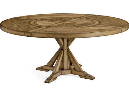 JC Casual 72-Inch Round Driftwood Dining Table with Lazy Susan