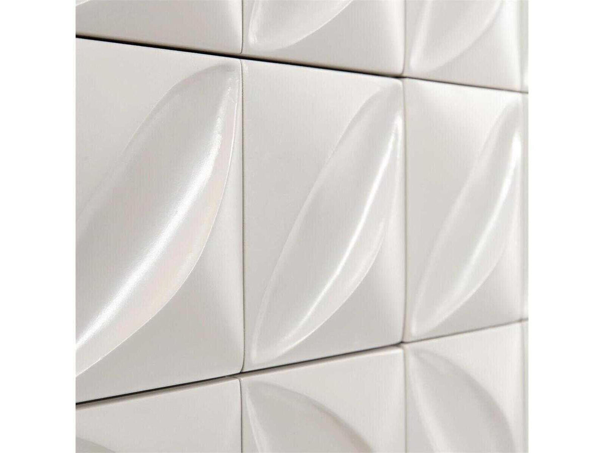 Ghost White Credenza with Hand-Carved Petal Detail