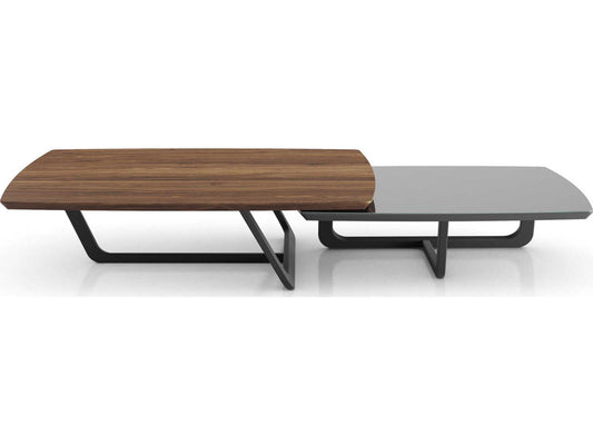 Luxcor Modluxe Grenchen Nesting Coffee Tables in Walnut and Graphite Glass