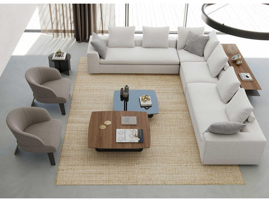 Luxcor Modluxe Grenchen Nesting Coffee Tables in Walnut and Graphite Glass
